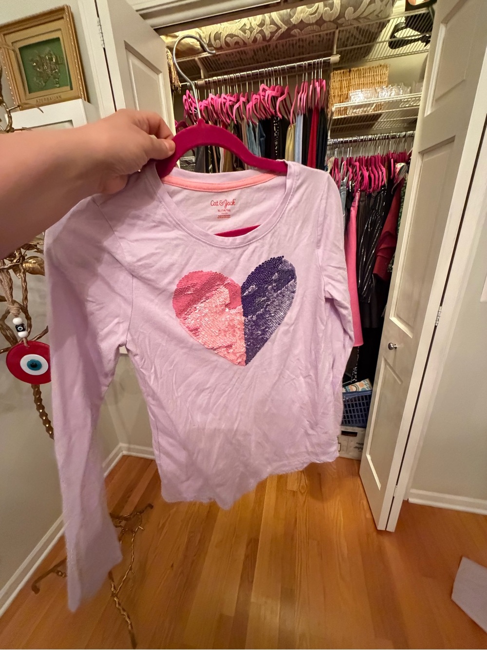 Cat & Jack Lilac Long-Sleeve Top with Pink and Purple Sequin Heart